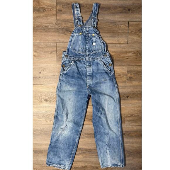 VTG Lee 1950s Jelt Denim Bibb Overalls Union Made size 32 w/ Original Hardware - Picture 1 of 16